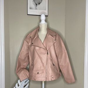 Plus Size Mauve Pink Faux Leather Zip Pocket Biker Jacket Size 1X
